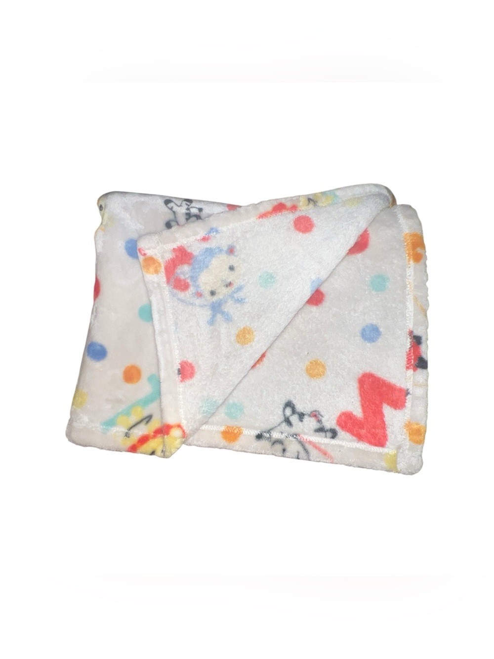 Fisher-Price Vintage Alphabet Zoo Animal Plush Baby Blanket White Polka Dot